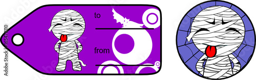 cute chubby little mummy cartoon giftcard sticker expression set in vector format