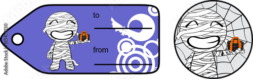 cute chubby little mummy cartoon giftcard sticker expression set in vector format