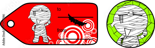 cute chubby little mummy cartoon giftcard sticker expression set in vector format