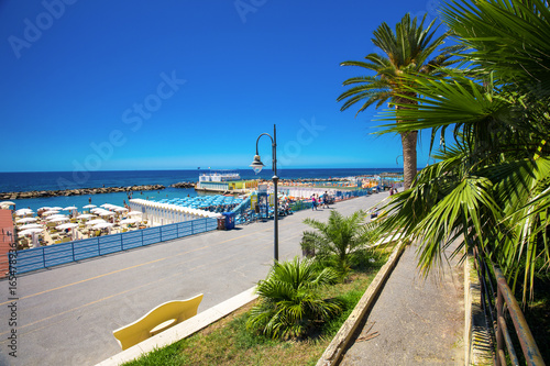 Beach at Sanremo promenade, Mediterranean Coast, Italian riviera