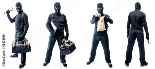 Konstfotografi Four full-length portraits of a thief in a mask isolated