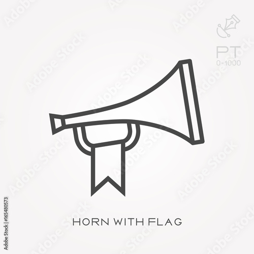 Line icon horn with flag