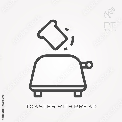 Line icon toaster with bread