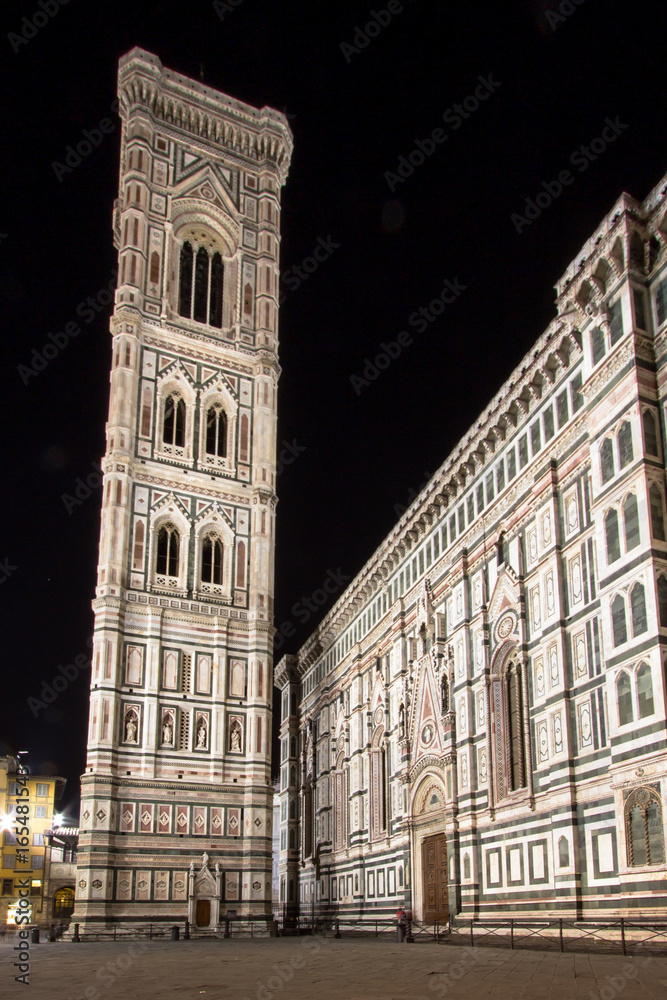 Florence Cathedral and bell tower at night, Italy