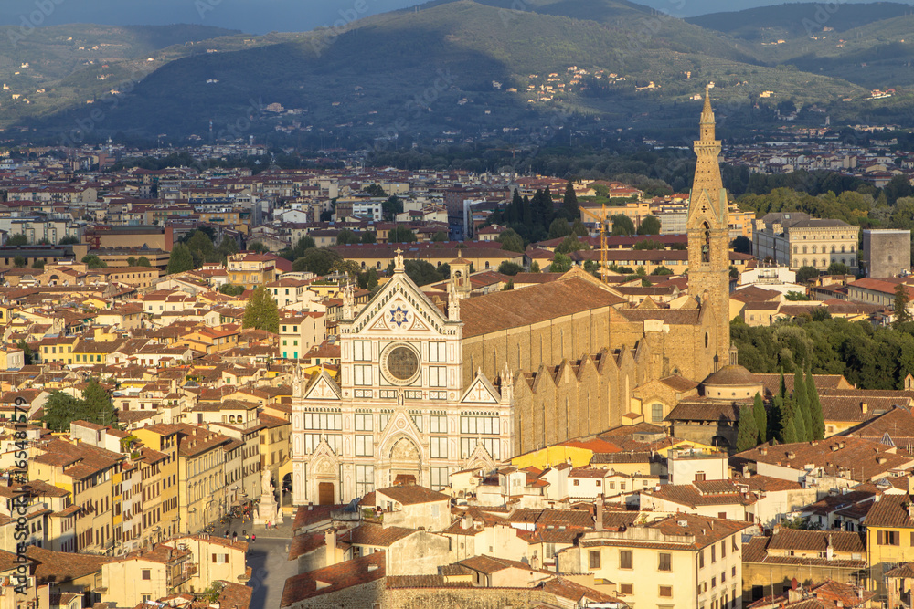 View to the Santa Croce cathedral and the Florence city, Italy