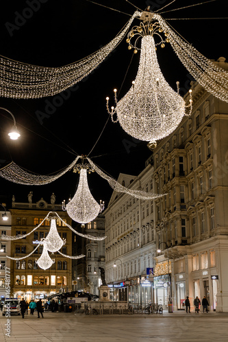Photography Vienna Austria street view in the night with christmas decorations