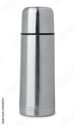 Front view of steel thermos flask