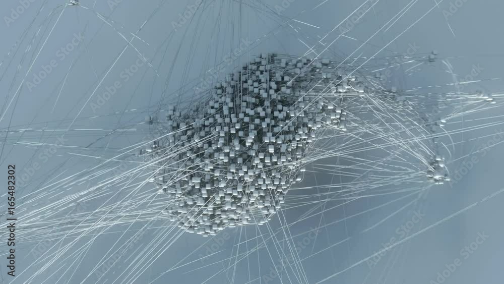 Animation depicting data blocks being gathered on a network. 4K UHD. Data gathering concept.