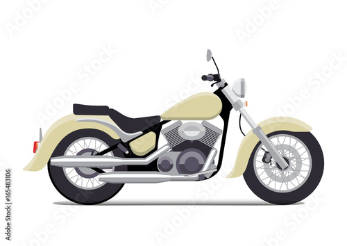 Flat vintage motorcycle vector illustration. Classic chopper. Isolated on white background