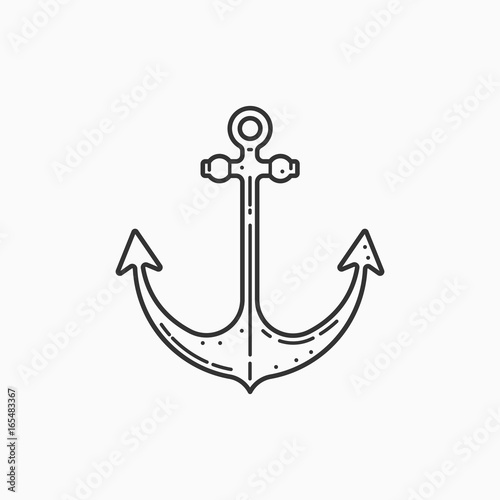 Image of a ship anchor on white background. Linear image. Fototapeta