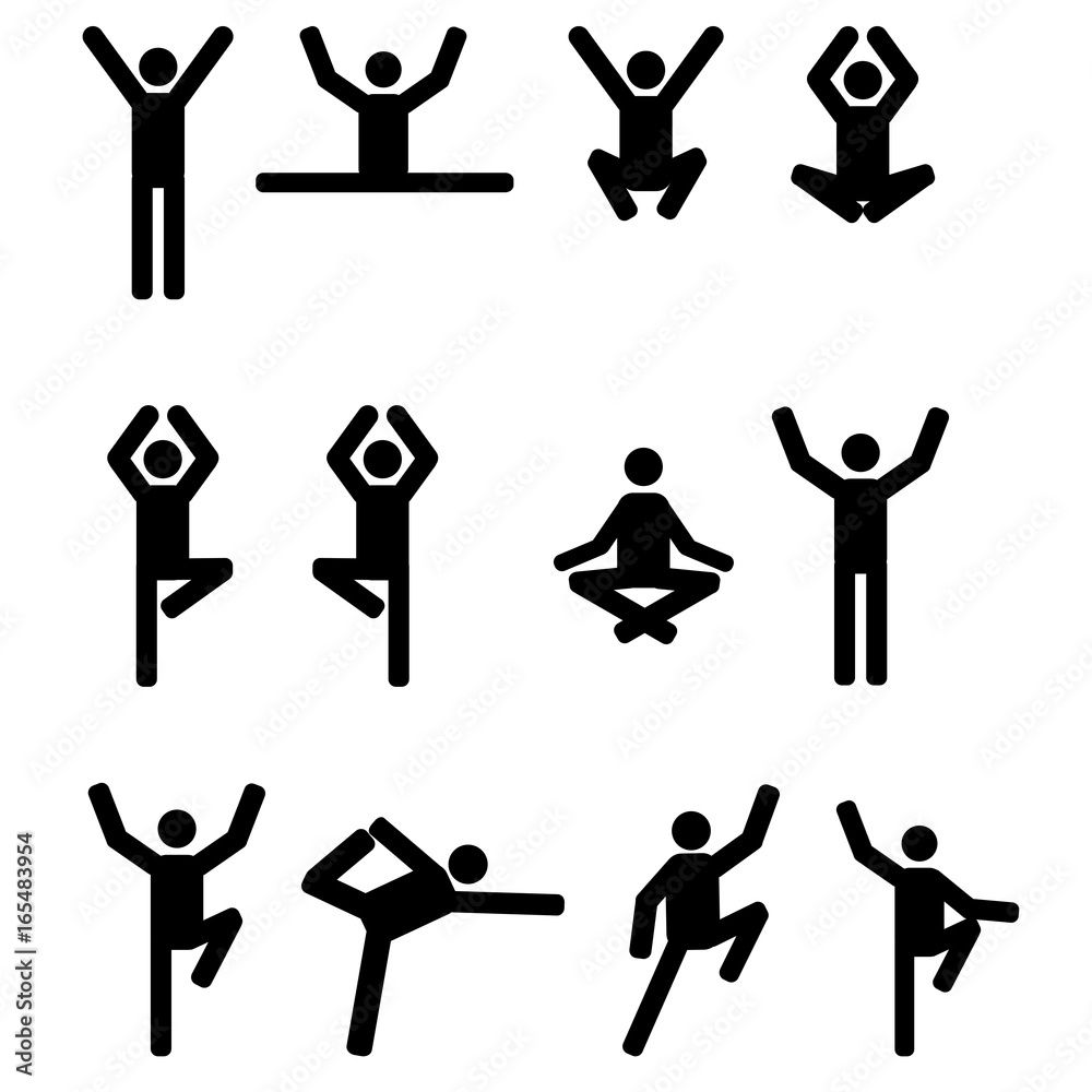 Stick figures set in yoga pose icon - vector illustration Stock Vector