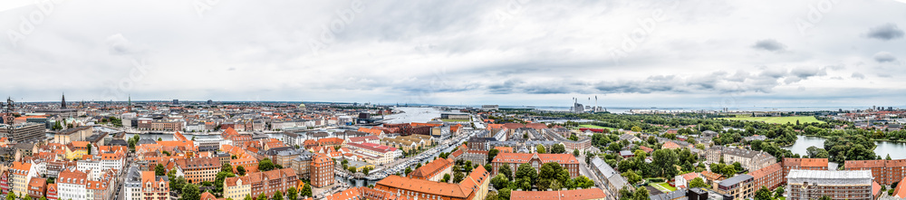 Panoramic aerial view of Copenhagen a cloudy day of summer