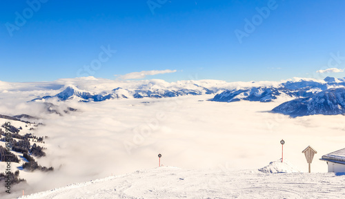 Mountains with snow in winter. Ski resort Soll, Tyrol, Austria