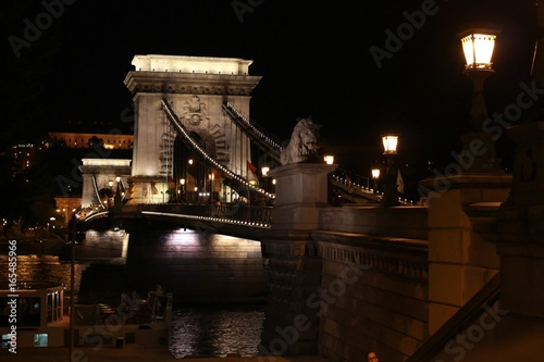 Budapest chain bridge in nights photo