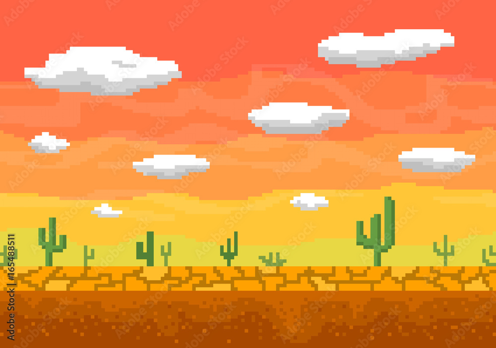 Pixel art desert seamless background.