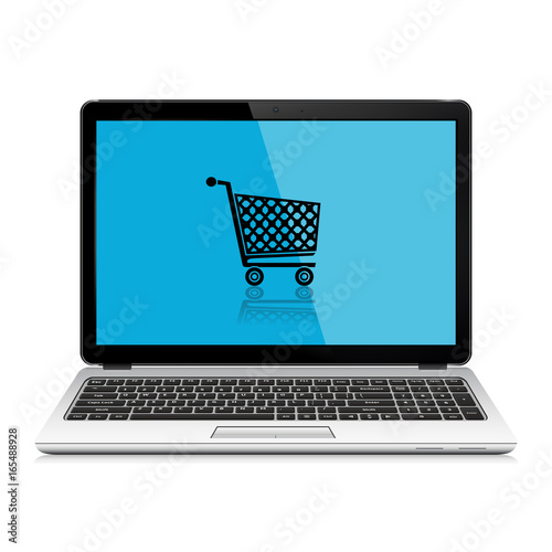 Open laptop with shopping cart icon
