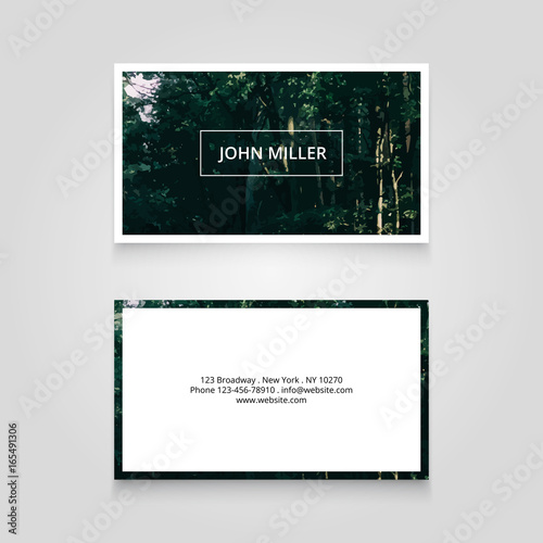 Business card template with forest background