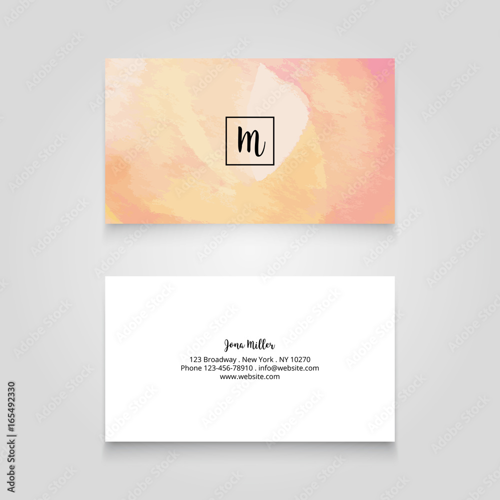 Business card template with watercolor background Business card template with watercolor background