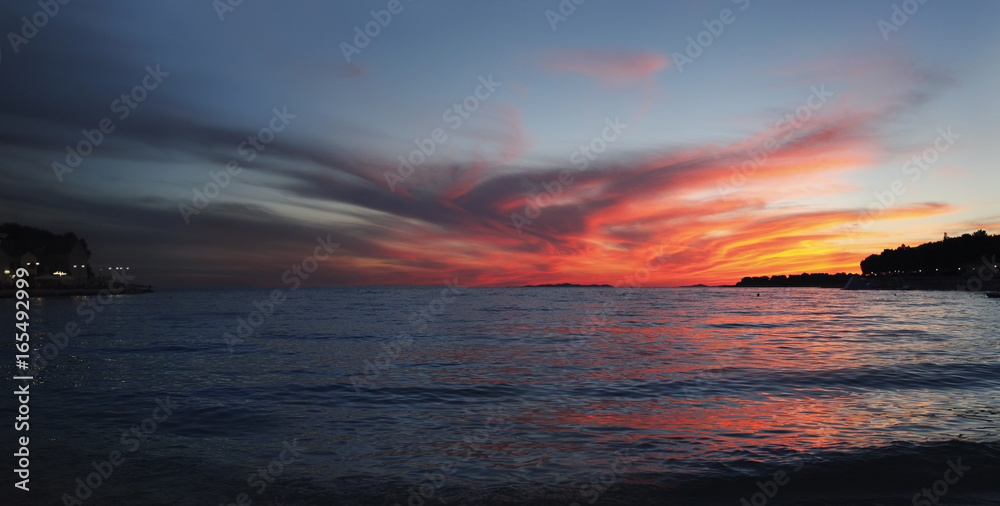 red sunset on the sea