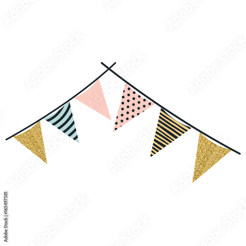 multicolored silhouette decorative pair of flags party hanging vector illustration