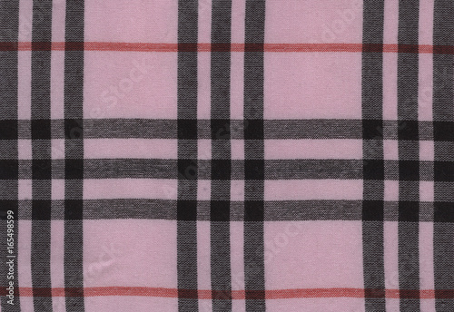 Plaid material, pink with black. Bengaline, cotton texture background