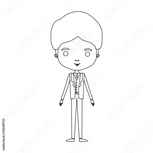silhouette caricature groom man in wedding formal suit with mushroom haircut vector illustration