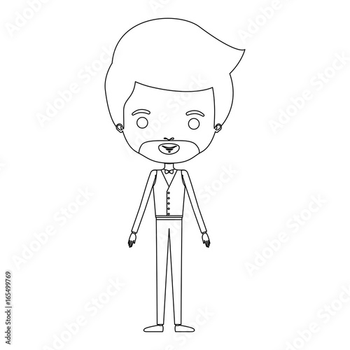 silhouette caricature groom man in wedding formal suit with van dyke beard vector illustration