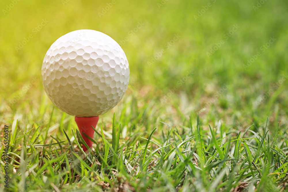 White golf ball and morning sunlight. White golf ball and morning sunlight.