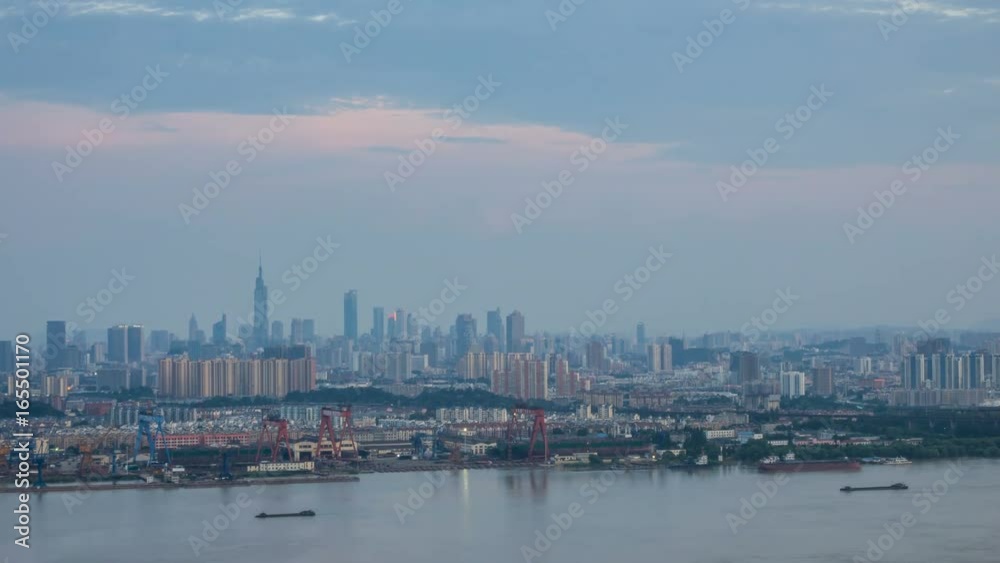 Time lapse of yangtze river skyline in nanjing city,china ,cloudy day,sunset Time lapse of yangtze river skyline in nanjing city,china ,cloudy day,sunset