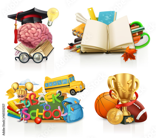 School concepts, 3d vector set