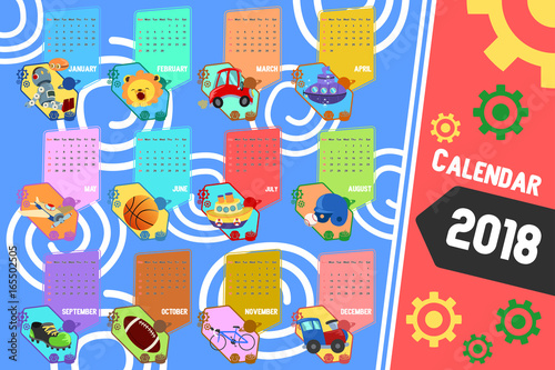 2018 Calendar in Cartoon Style