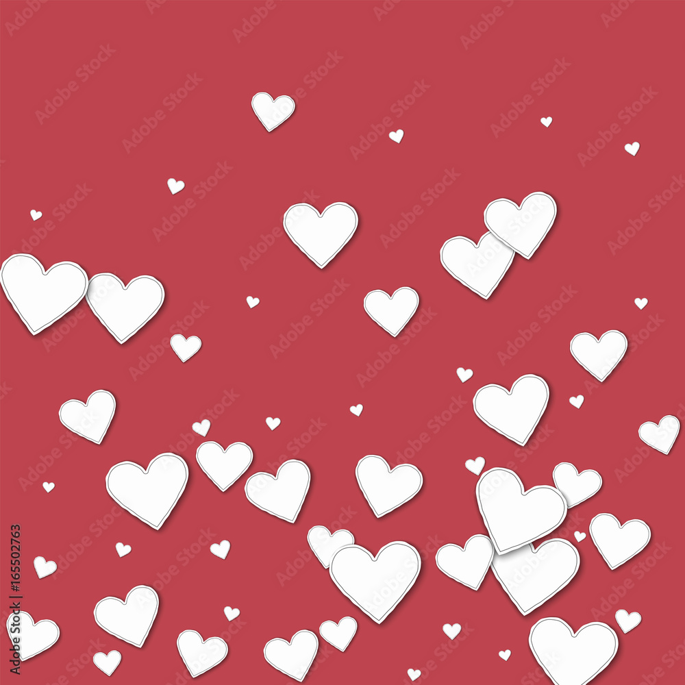 Cutout paper hearts. Bottom gradient on crimson background. Vector illustration.