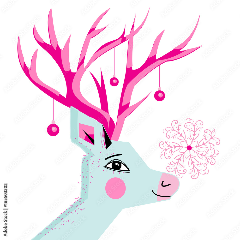 Obraz premium New Year card with a portrait of a deer