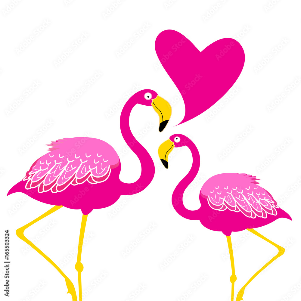 Fototapeta premium Festive card with pink flamingos in love