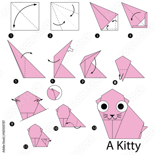 step by step instructions how to make origami A Kitty