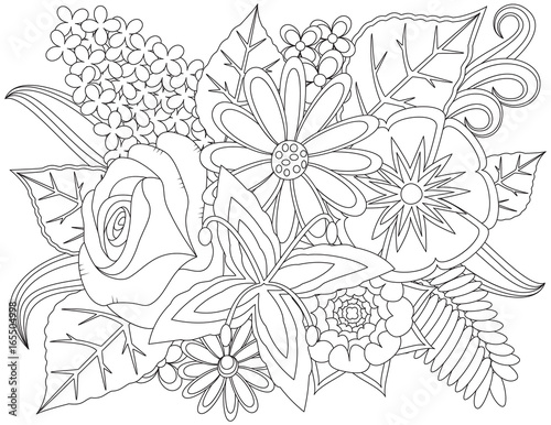 Fototapeta Naklejka Na Ścianę i Meble -  Floral doodle coloring page.