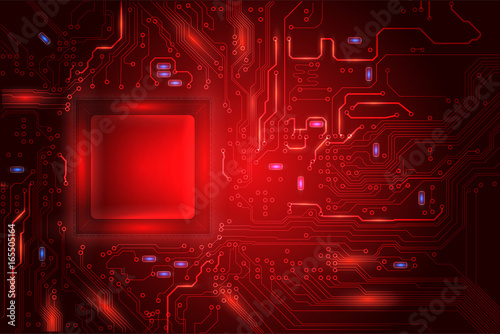 Central Processing Unit (CPU) digital tech red mainboard circuit background, vector illustration EPS 10