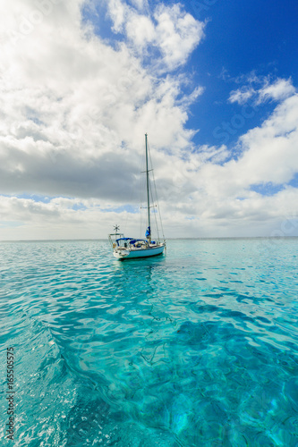 The sailing boats  and Beautiful sea in Moorae Island at Tahiti PAPEETE, FRENCH POLYNESIA.