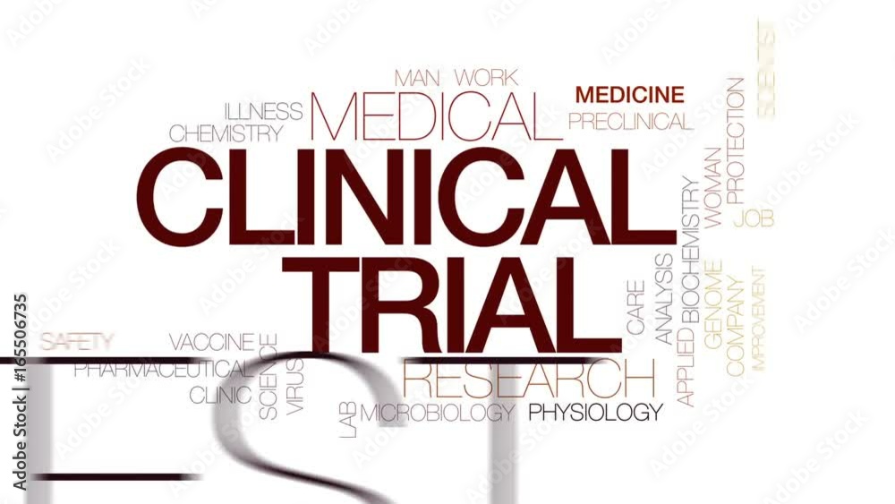 Clinical trial animated word cloud, text design animation. Kinetic typography.