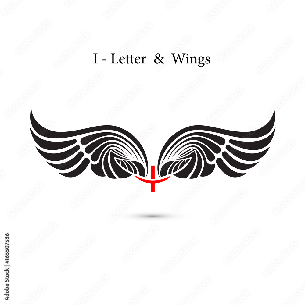 I-letter sign and angel wings.Monogram wing logo mockup.Classic emblem.Elegant dynamic alphabet letters with wings.Creative design element.Corporate branding identity I-letter sign and angel wings.Monogram wing logo mockup.Classic emblem.Elegant dynamic alphabet letters with wings.Creative design element.Corporate branding identity