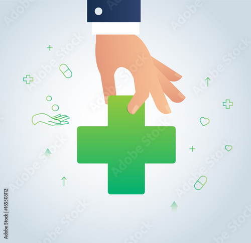 Fototapeta Naklejka Na Ścianę i Meble -  hand holding medical icon sign vector, the concept of healthcare illustration. 
