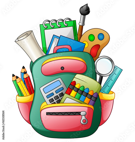 School bag with school supplies