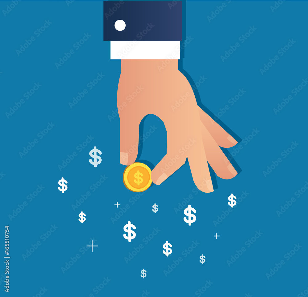 hand holding gold coin and Dollar icon vector, business concept hand holding gold coin and Dollar icon vector, business concept