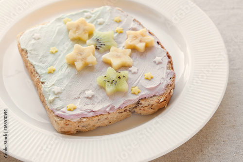 star unicorn creamcheese toast breakfast, fun food art for kids