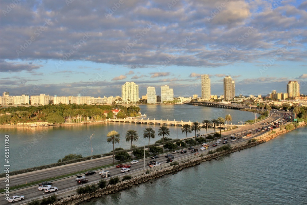 Styline and ocean views of city of Miami