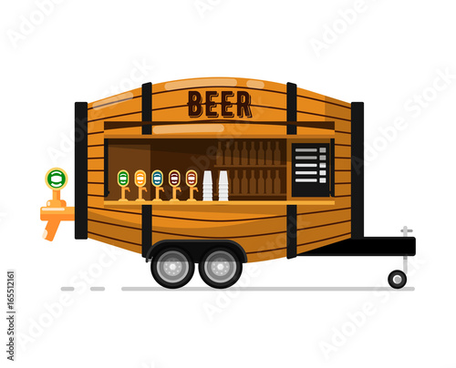 Beer pub outdoor service icon. Street fast food truck, takeaway restaurant, urban catering, market in street isolated vector illustration in flat style.