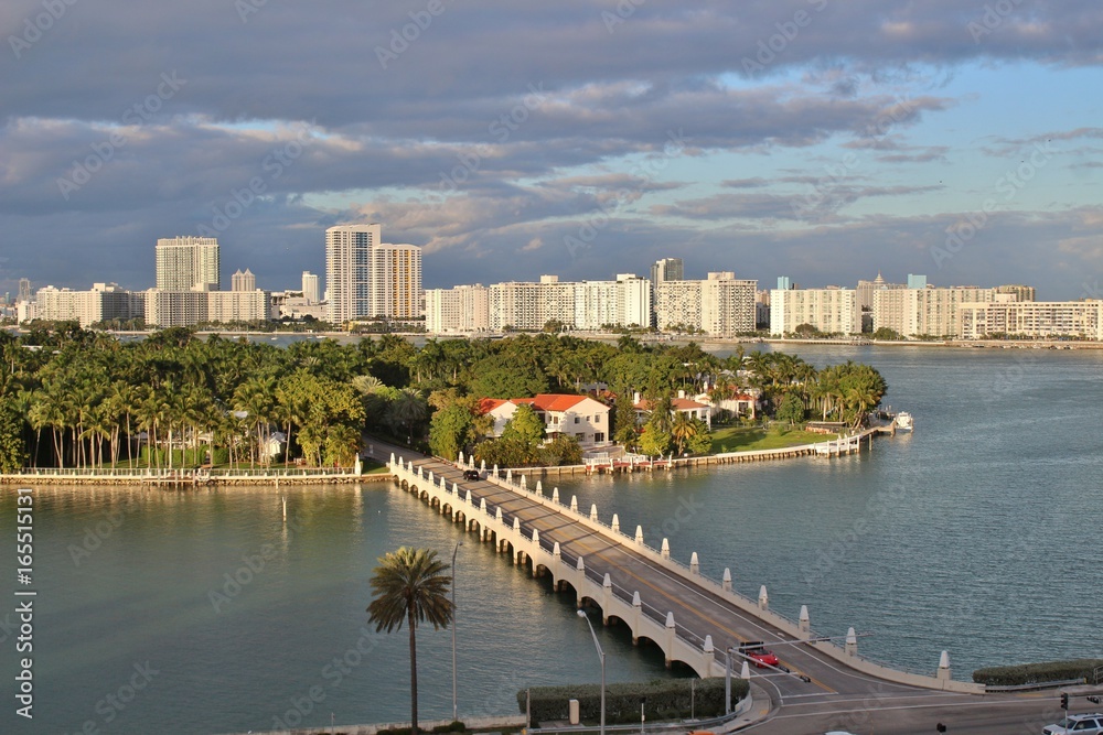 Skyline and ocean views of city of Miami