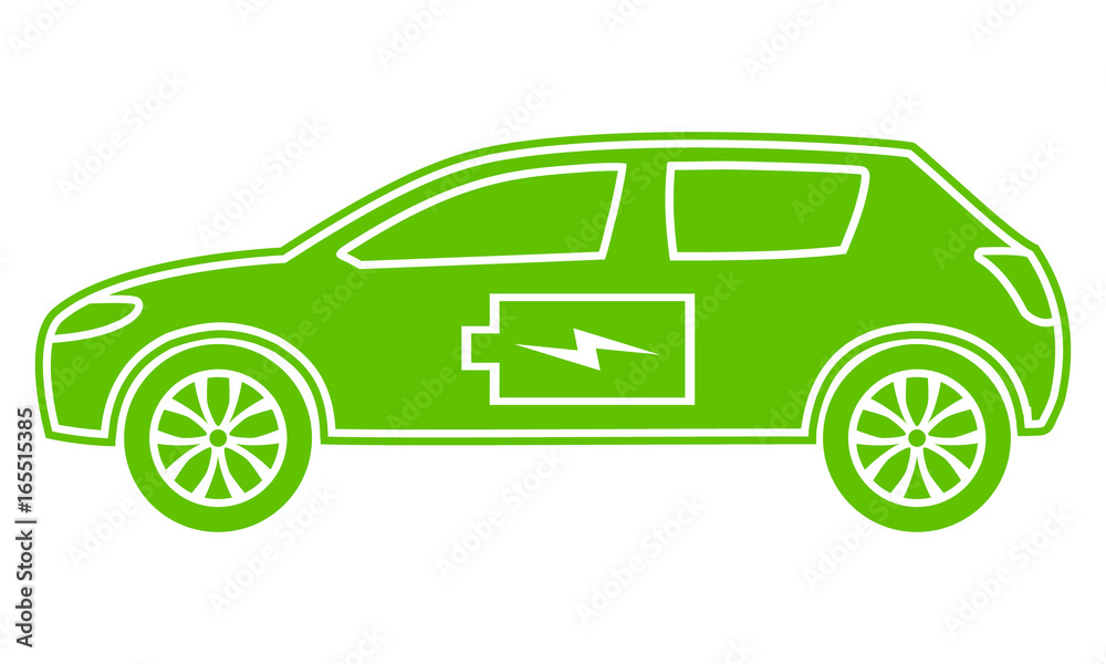 Green hybrid car icon. Electric powered environmental vehicle. Contour automobile with battery sign. Green hybrid car icon. Electric powered environmental vehicle. Contour automobile with battery sign.