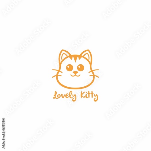 Lovely Kitty, Cute Cat Black And White Line Art Logo Vector Design Illustration
