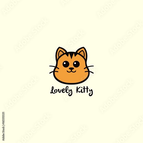 Lovely Kitty, Cute Cat Black And White Line Art Logo Vector Design Illustration